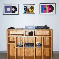 The DJ setup at our audio-visual exhibition at Method Art Gallery. This showcases the professional and aesthetically considered setups I provide for art and culture events.