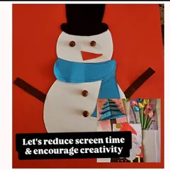 Let's reduce screen time and encourage creativity. This snowman was made using simple paper cutouts, a perfect craft activity for the holidays.