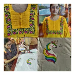 Mamta Narang completed my fabric painting course, creating beautiful designs on a kurti and a t-shirt. This is a wonderful way to add a personal, artistic touch to your wardrobe.