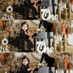 A collage of adorable poses from a boho chic first birthday session. This shows the variety of shots we can get, all centered around the stylish miniature piano setup.