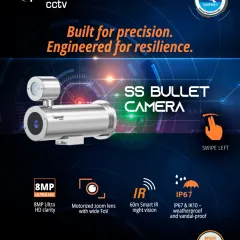My SS Bullet Camera is built for precision and engineered for resilience. Featuring 8MP Ultra HD clarity, a motorized zoom lens, and 60m Smart IR night vision, this IP67 weatherproof and IK10 vandal-proof camera is STQC-certified for reliable performance.