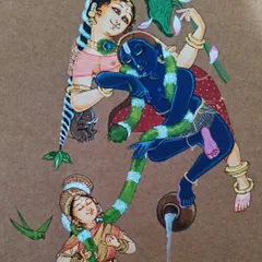 "The Margazhi Brew" is my interpretation of a verse in glory of Andal. It visualizes the divine interplay between Andal, her Lord Krishna, and his consort Neeladevi, exploring the deep Vaishnavite philosophies of devotion and surrender that are central to the sacred month of Margazhi.