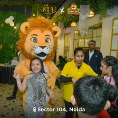 The birthday girl gets a happy hug from our lion mascot. The mascot is great for photos and adds a layer of interactive fun to any party.