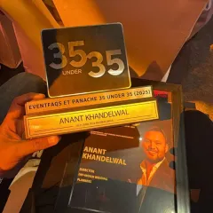 A close-up of the "35 Under 35" awards. This recognition from Eventfaqs and ET Panache is not just a personal win, but a symbol of my company's commitment to excellence in the industry.