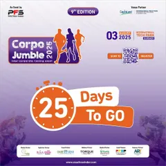 The countdown begins. This promotional graphic builds anticipation for the 9th Edition of Corpo Jumble, highlighting it as a prime opportunity for corporate wellness, team building, and professional networking.