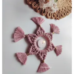 Here is the star-shaped macrame piece shown with a lit tealight candle. It creates such a warm and cozy atmosphere. These are great for festive decor, wedding favors, or as part of a bridesmaid proposal box.