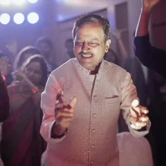 It's a successful event when every guest feels the music and joins the celebration. This guest is having a wonderful time on the dance floor at a Sangeeth I organized.