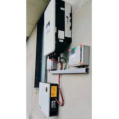 The brain of the Ramnagar hybrid system. This compact unit houses our 10kW single-phase hybrid inverter, neatly installed to manage power from the solar panels, battery, and grid efficiently.