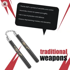 We honor the legacy of traditional weapons. From the versatile Bo Staff to the swift Nunchaku, each weapon teaches a unique lesson in control, precision, and discipline.