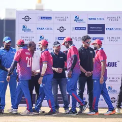 Sportsmanship in focus as teams greet each other during the Indian Corporate Cricket League. We manage all aspects of the tournament, including scheduling and on-field coordination.