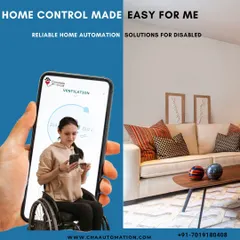 Our reliable home automation solutions make home control easy for disabled individuals. This image shows a user managing her home's ventilation system from her phone, providing greater independence.