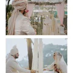 The moment of "Qubool Hai" (I accept). This collage captures the bride and groom on either side of the curtain, a significant and visually beautiful part of the Nikaah ceremony.