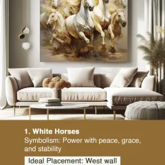 A painting of seven white horses represents power, grace, and stability. Placing it on the West wall can help balance strength with serenity and support steady progress in life.