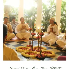 A polaroid-style shot from our Jaipur retreat. We gathered for a morning session around a beautiful arrangement of flowers and traditional lamps, soaking in the sunrise light.