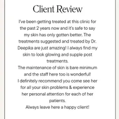 Consistency is key to great skin. This client, who has been with me for two years, notes how the treatments have improved her skin's glow and texture, with minimal maintenance required. It shows that a good plan leads to lasting results.