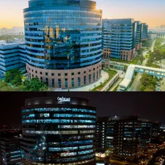 A day and night comparison of the Capitaland ITPL Tech Park. This shot showcases our capability to deliver high-quality aerials in different lighting conditions, providing a complete picture of the property.