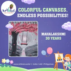Exploring endless possibilities on a colorful canvas. This serene cherry blossom swing painting by Mahalakshmi, age 30, is a testament to the calming power of art.