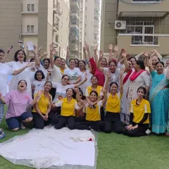 Pure joy and celebration. Our community members cheering after a successful and rejuvenating outdoor yoga session.