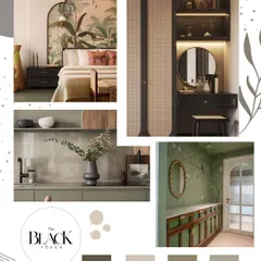 A mood board showcasing a design concept with earthy tones, natural textures, and botanical elements. This is how we begin to visualize the look and feel of a new project.