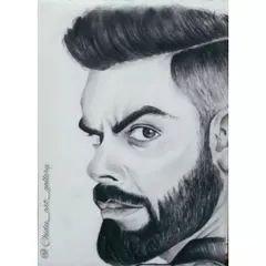 A pencil portrait of cricket superstar Virat Kohli. The side profile and intense gaze were challenging but rewarding to capture, showing his fierce competitive spirit.