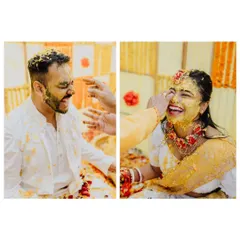 A playful Haldi moment between Rohan and Ananya. The laughter and fun are what make these pre-wedding rituals so memorable.