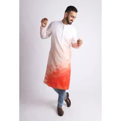 For this hand-dyed kurta, I used a clean white background to make the gradient colors stand out. This type of apparel photography is effective for showing unique, artistic clothing pieces.
