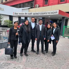 Outside Tis Hazari District Courts with the team. My advice to young lawyers is simple: if you don't know the way, ask someone who has been there. That's the collaborative spirit we foster.