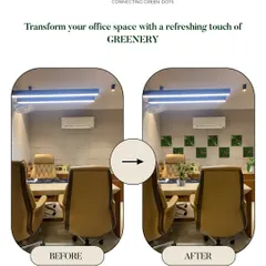 Another office makeover, this time showing how simple square panels of artificial greenery can break up a monotonous wall and add a modern, geometric design element to the room.