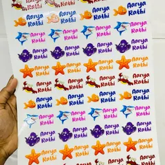 Dive into a new school year with these under-the-sea themed name stickers. This A4 sheet is filled with colorful crabs, sharks, and starfish to help Aarya Rathi keep track of her things.