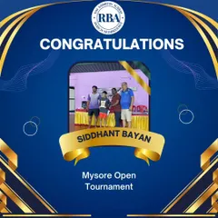 Congratulations to Siddhant Bayan on becoming a champion at the Mysore Open Tournament. Your victory is a result of consistent effort and focused training.