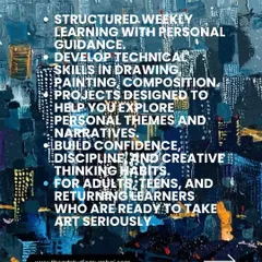 Our Foundation Art Course offers structured, weekly learning with personal guidance. It's designed for adults, teens, and returning learners who are ready to take art seriously and build confidence, discipline, and creative thinking habits.