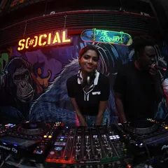 Me and my partner in crime, Bobkat, holding it down at the DJ console. We make sure the energy never drops.