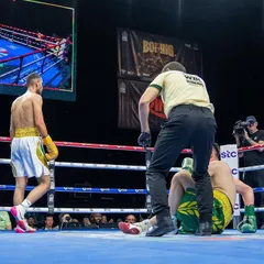 A commanding performance on the world stage. Mohammad Issa after his victory in the first round of the WBC Boxing Grand Prix, proving he is a serious contender.