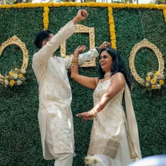 Pure joy and celebration during the Haldi. I design spaces that encourage guests to let loose and have fun, resulting in genuine, happy moments like this one.