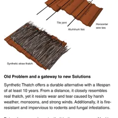 This diagram compares traditional thatch with a synthetic alternative. For the Serenity project, we made a maintenance-driven decision to use synthetic thatch, which offers a longer lifespan and resistance to weather, fire, and pests.