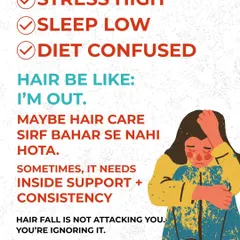 High stress, low sleep, and a confused diet make your hair want to give up. Hair care needs internal support and consistency. Hair fall isn't attacking you; you're ignoring the signs.