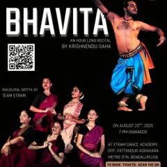 The official poster for 'BHAVITA', an hour-long Odissi classical dance recital hosted at our academy, featuring both a guest artist and our own Team Etram.