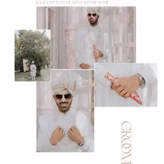 A collage dedicated to the groom, Shashank, showing his stylish all-white sherwani and cool sunglasses.