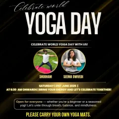 An invitation to our World Yoga Day celebration. We welcome everyone, from beginners to seasoned yogis, to unite through breath and balance.