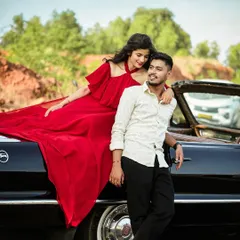 A classic love story with a vintage Chevrolet. The combination of the iconic car and the couple's romantic poses creates a timeless and cinematic pre-wedding photograph.