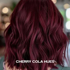 A closer look at the trendy Cherry Cola hair color. This deep, rich red with violet undertones is perfect for anyone wanting a bold yet sophisticated change.