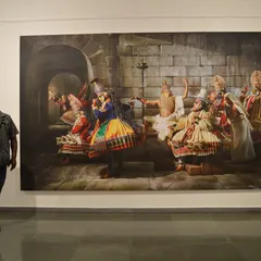 Wishing artist Vivek Vilasini a happy birthday with a photo of him standing proudly next to his monumental artwork, a recreation of 'The Last Supper' with Kathakali performers.