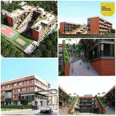 A collage of our design for the MG Suncity School, a project shortlisted at the World Architecture Festival. The design is defined by its terraced green roofs that double as interactive learning spaces.