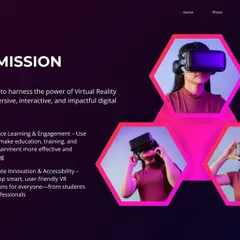 This graphic outlines our mission in Virtual Reality: to create immersive, interactive, and impactful digital experiences for education and training.