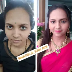 This before and after photo shows a festive makeover for Ganesh Chaturthi. My goal is always to enhance your natural beauty, providing a transformation that makes you feel confident and radiant for your celebration.