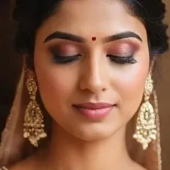 A close-up of a soft glam look with a touch of elegance. The focus is on the beautifully blended eyeshadow in warm, rosy tones and a clean, defined lash line.