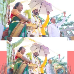 The groom's procession during the Kashi Yatra ritual. This is a significant and often fun part of a South Indian wedding that I love to capture.