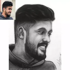A side by side comparison of the client's photo and my graphite drawing. I focused on recreating the candid nature of the original picture, including the smile and profile angle.
