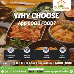 Why choose App GOOD FOOD? For homemade flavors, endless choices, fresh and healthy meals, and fast, reliable delivery. Experience the joy with us.