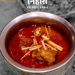 Experience the real 'zaika' of our Nihari. A deep, rich, and aromatic stew, slow-cooked to perfection and garnished with ginger and green chilies.